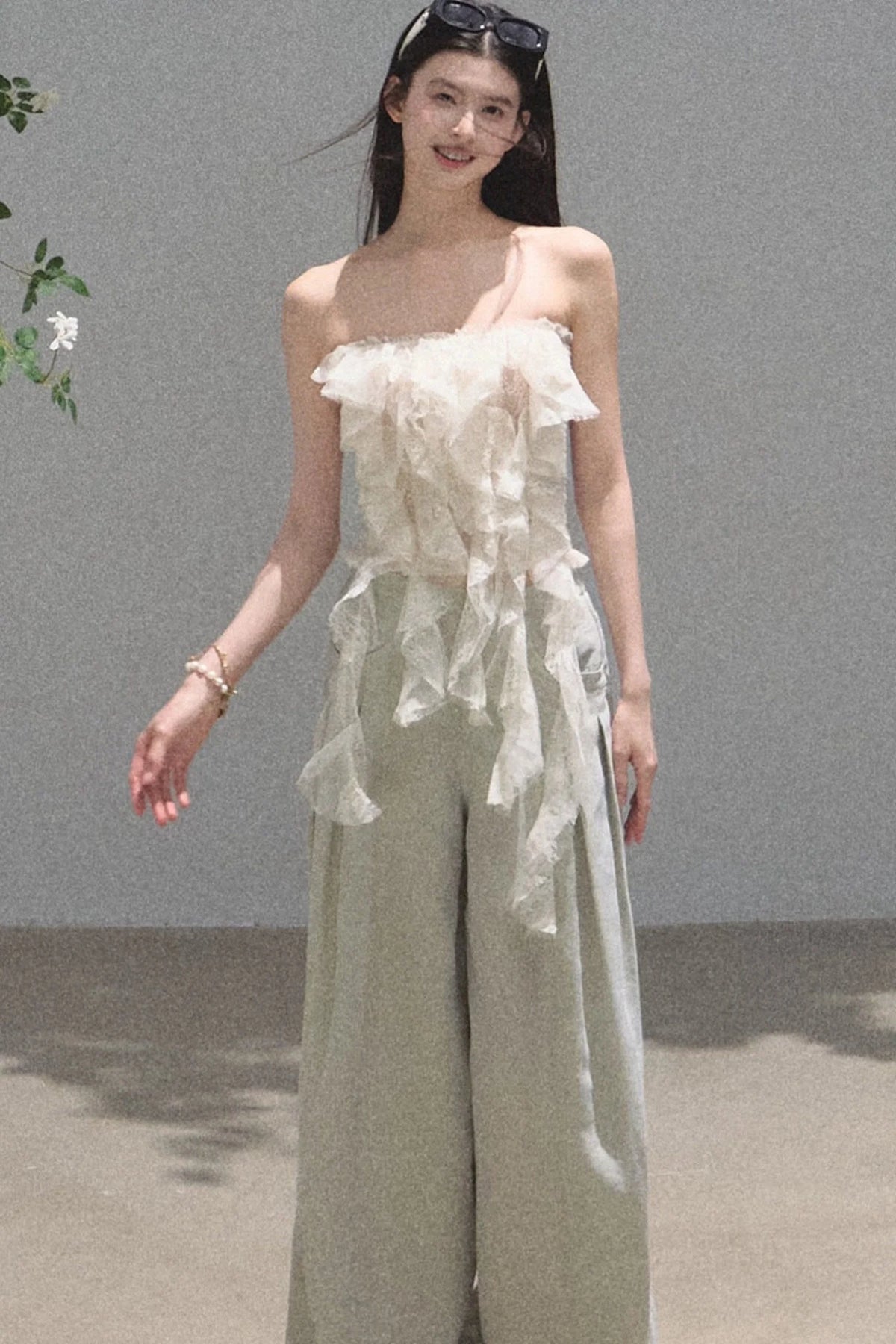 Gold Silk Linen Wide-Leg Pants