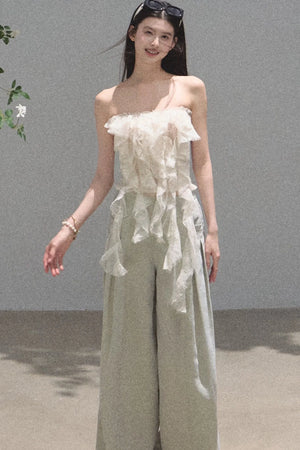 Gold Silk Linen Wide-Leg Pants