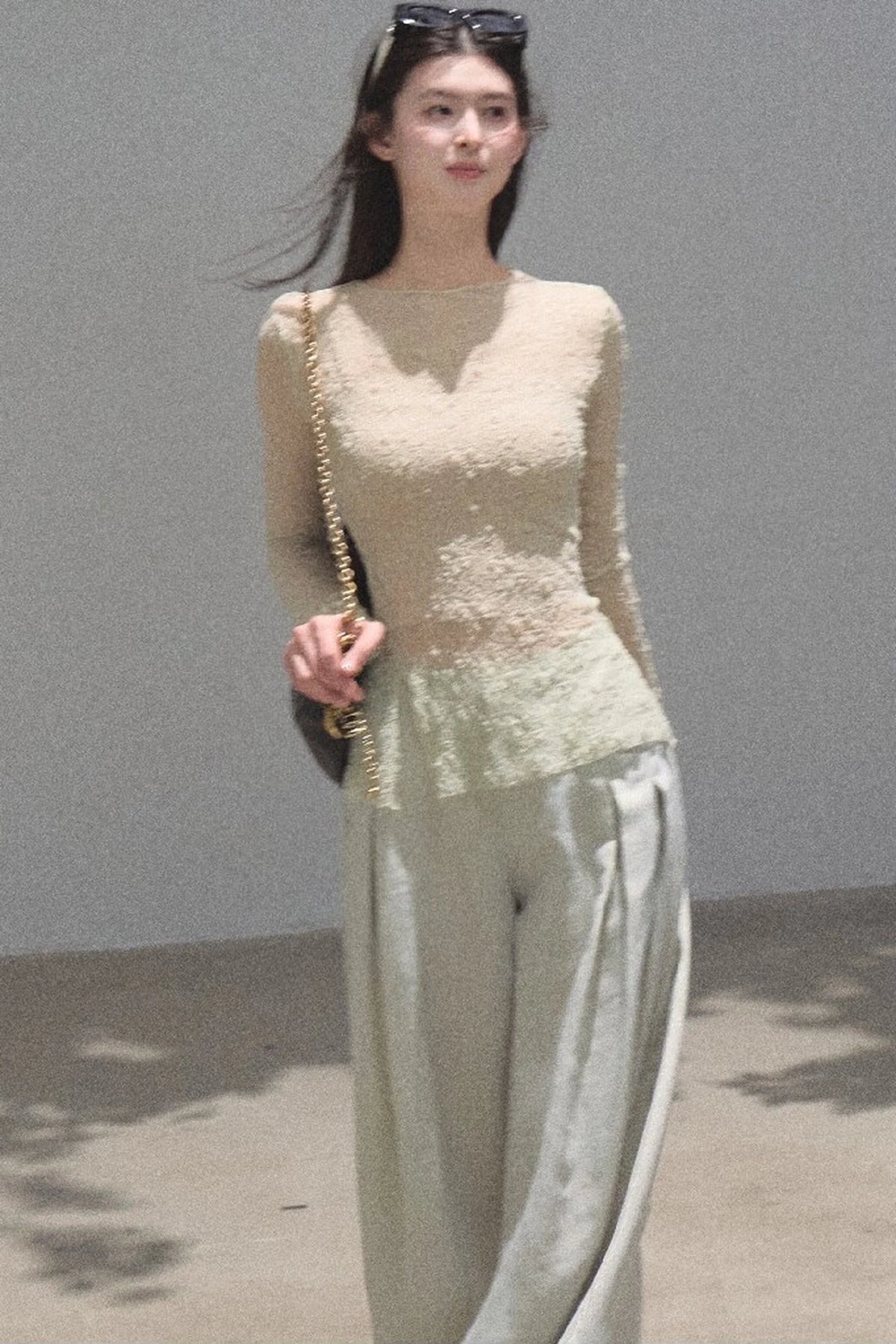Gold Silk Linen Wide-Leg Pants
