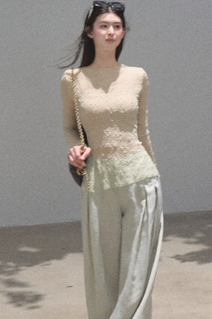 Gold Silk Linen Wide-Leg Pants