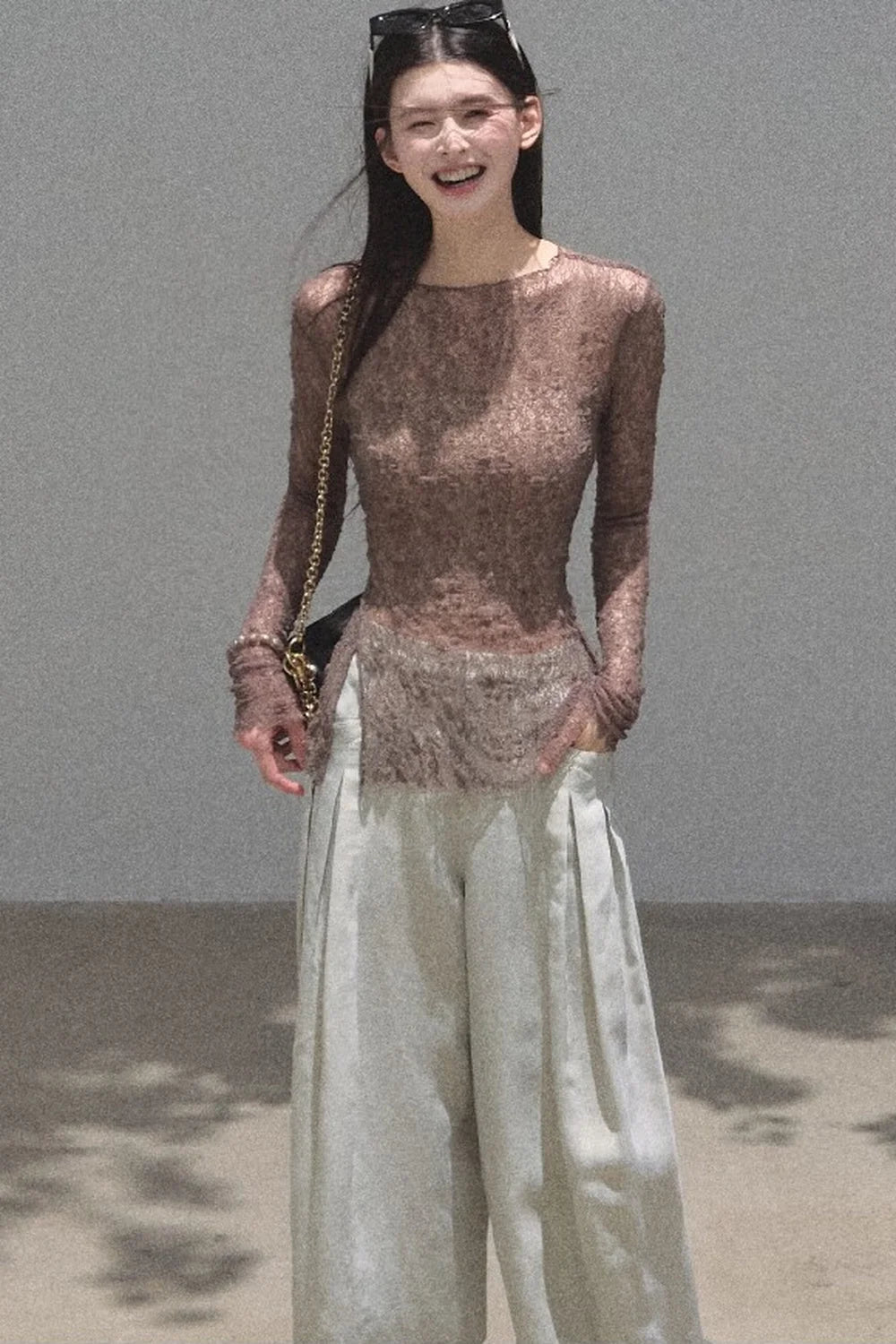 Gold Silk Linen Wide-Leg Pants