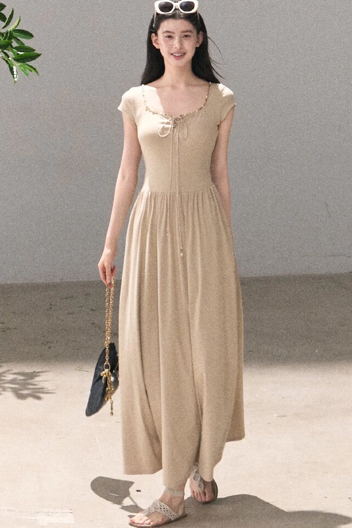 Gold-Spattered Lyocell Knit Dress