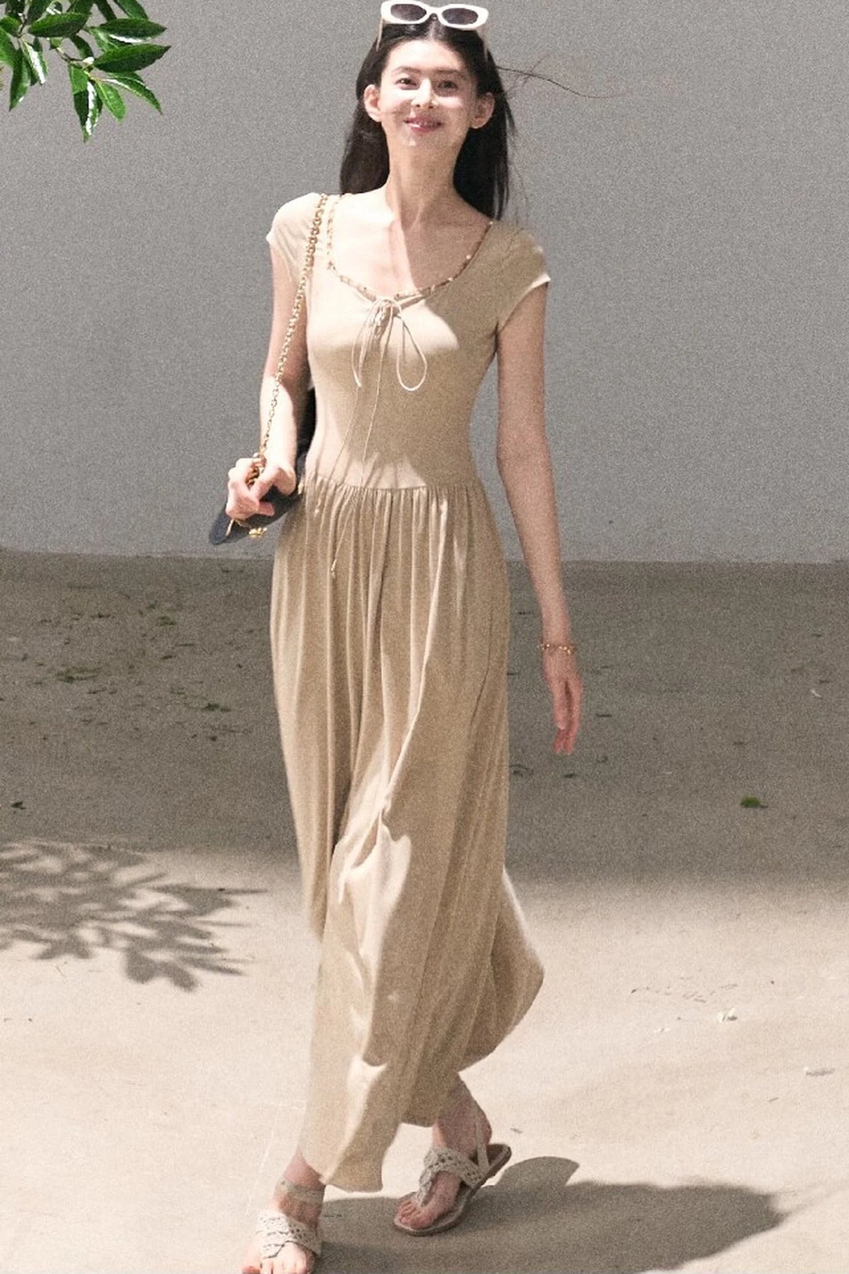 Gold-Spattered Lyocell Knit Dress