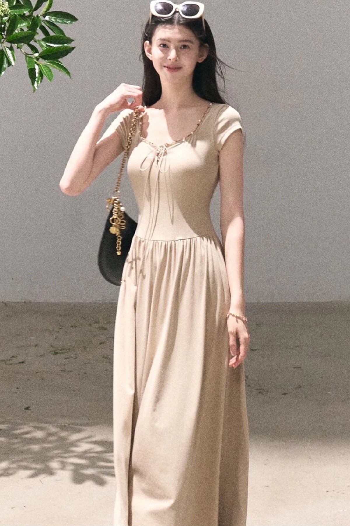 Gold-Spattered Lyocell Knit Dress
