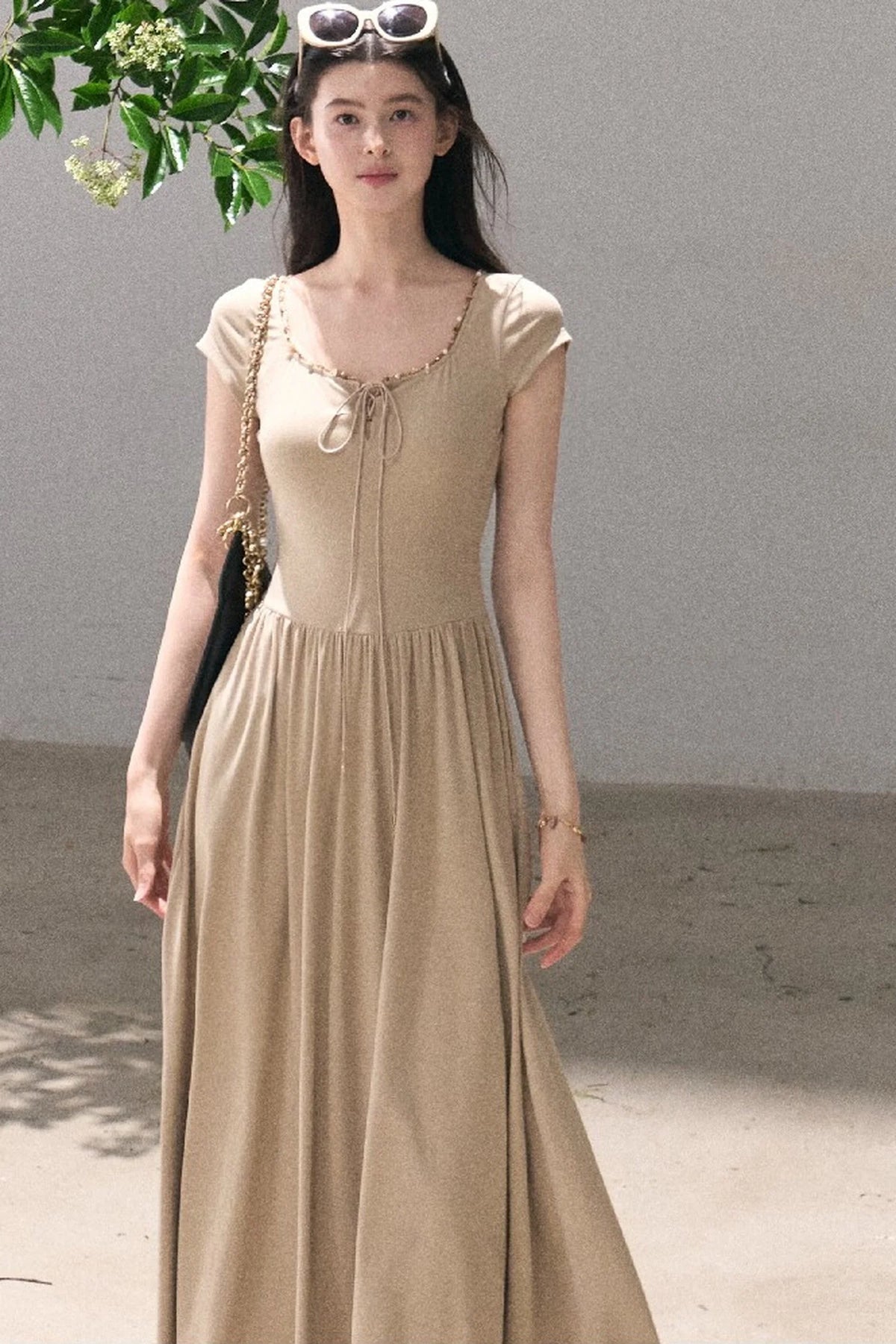 Gold-Spattered Lyocell Knit Dress