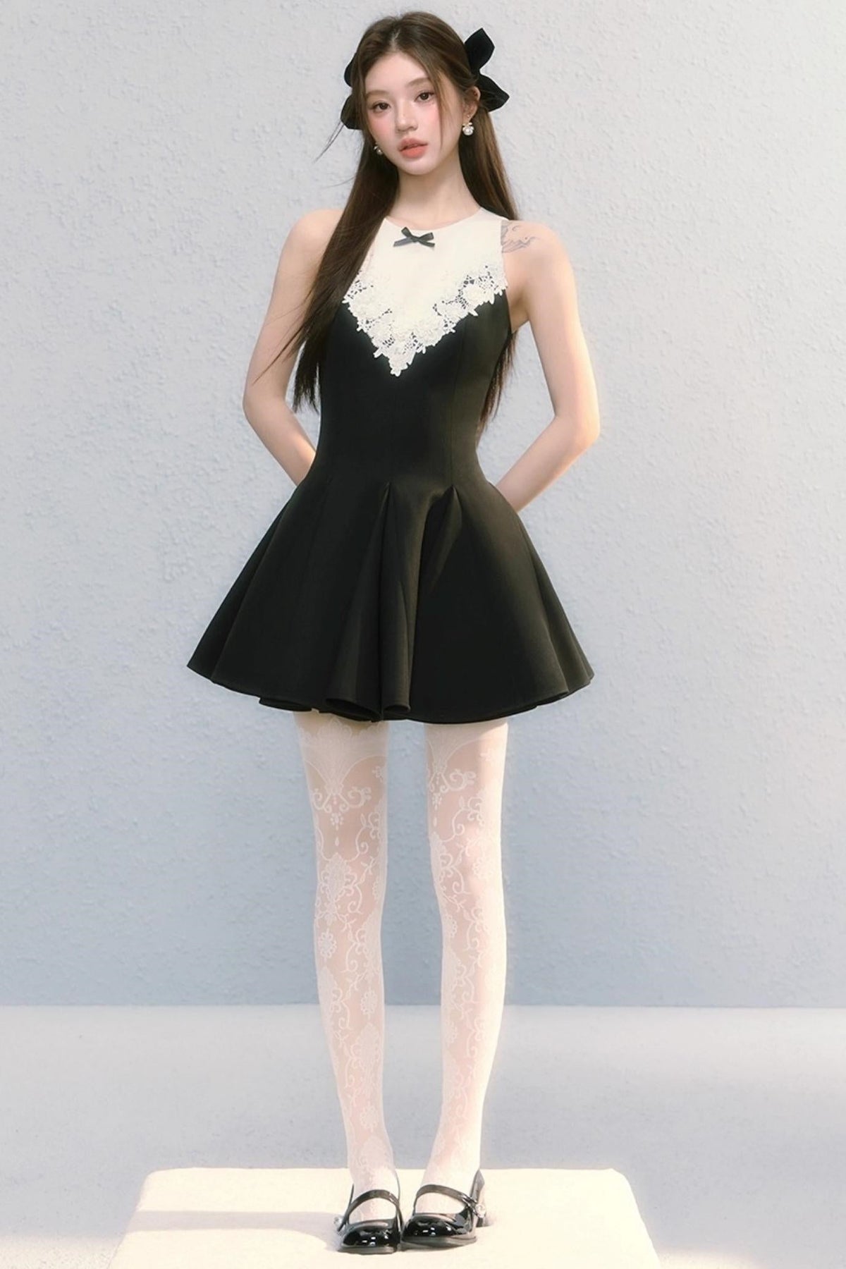 Golden V-Shaped Black Dress