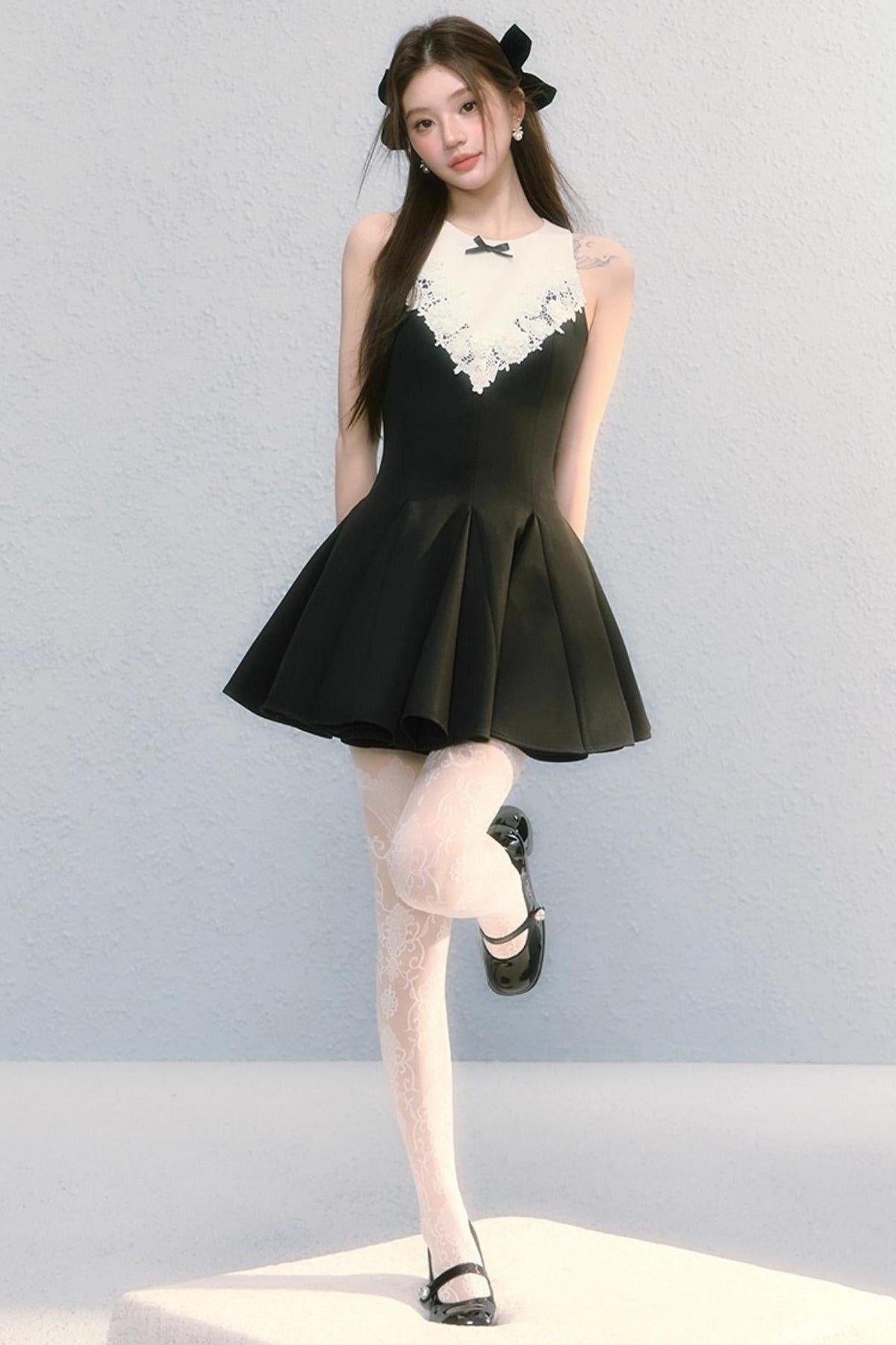 Golden V-Shaped Black Dress