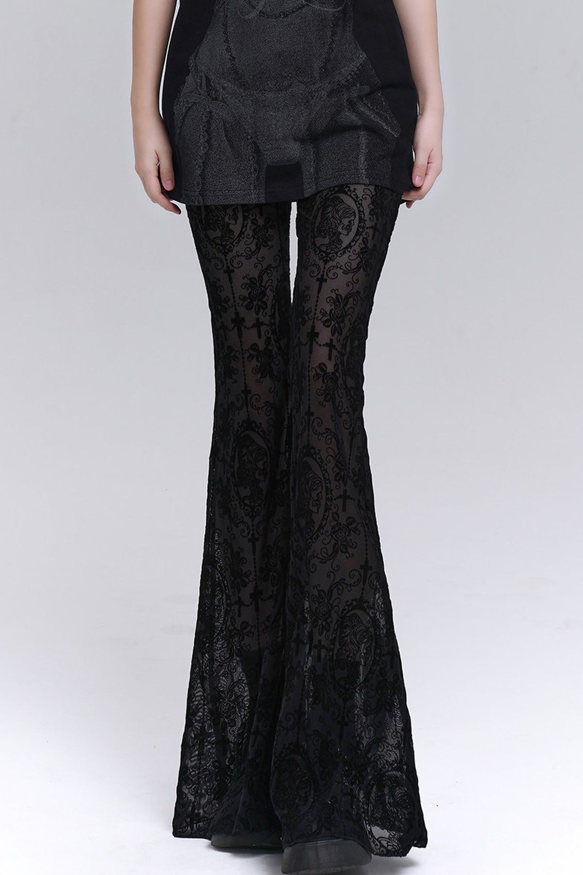 Gothic Black Lace Flared Pants