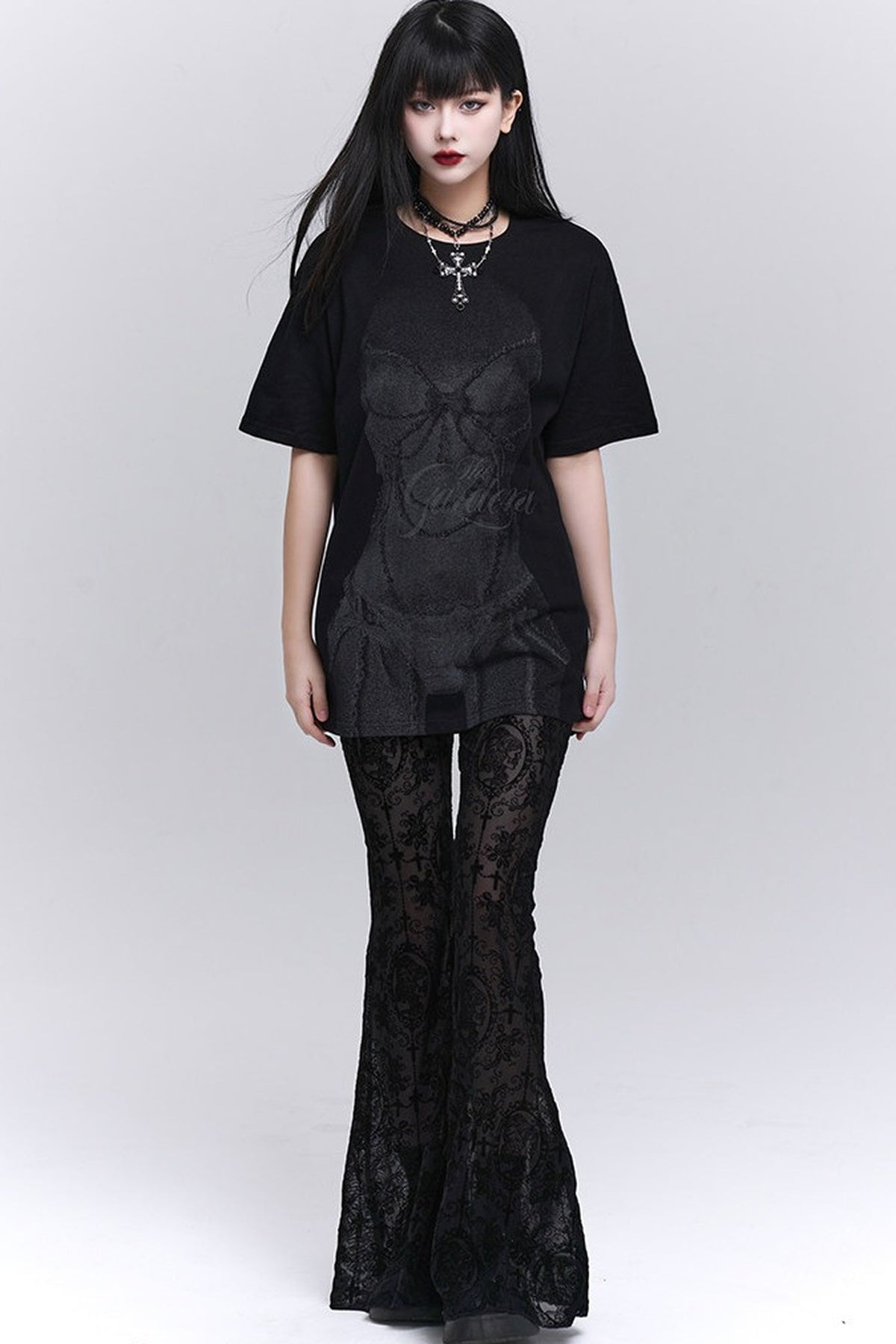 Gothic Black Lace Flared Pants