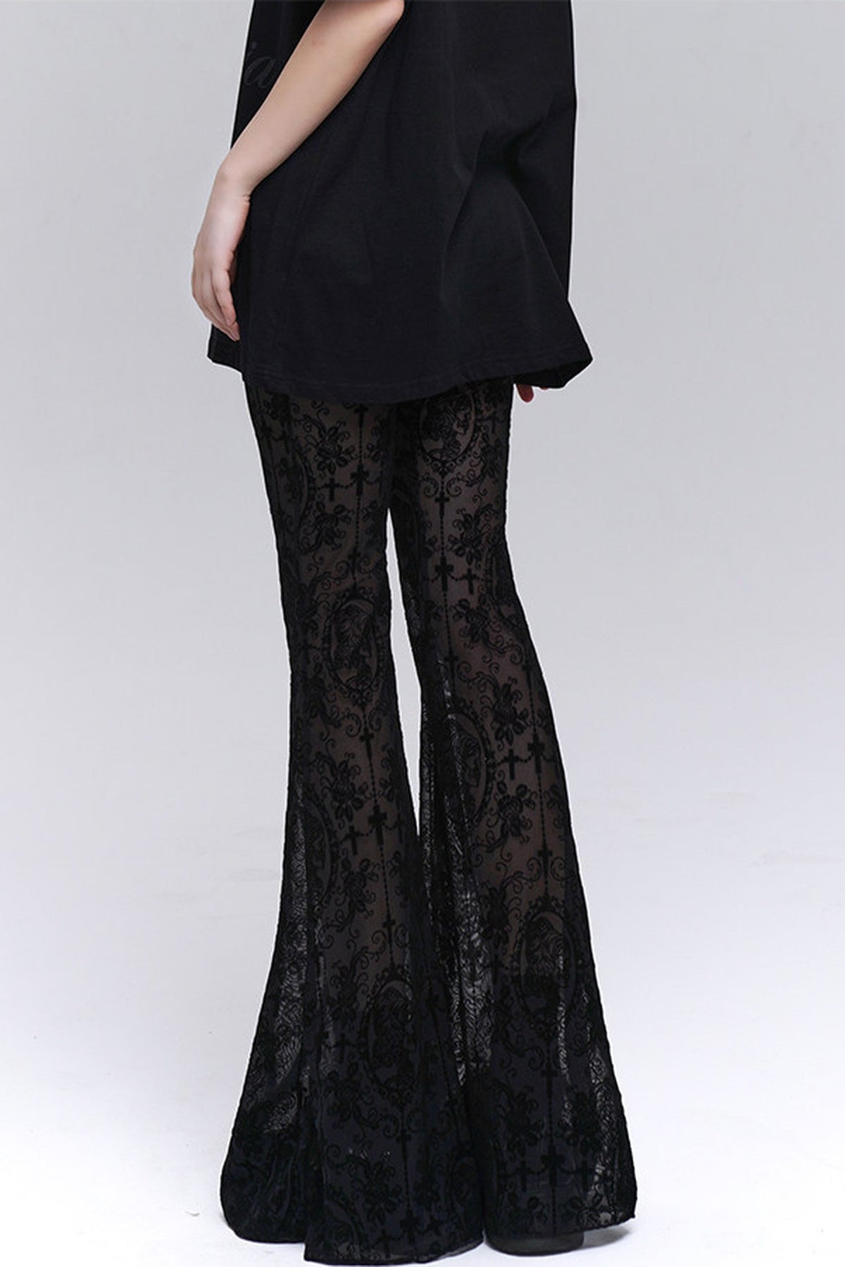 Gothic Black Lace Flared Pants
