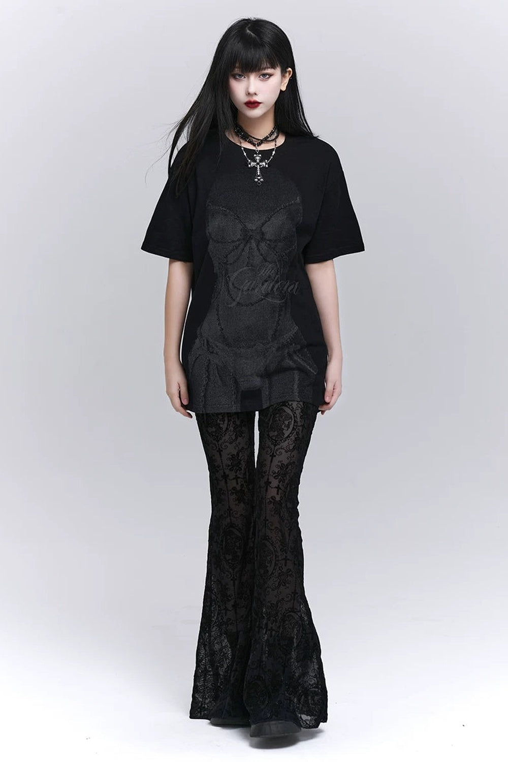 Gothic Black Lace Flared Pants