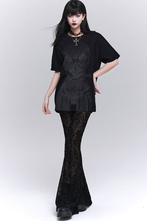 Gothic Black Lace Flared Pants
