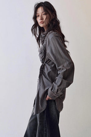 Gothic Plaid Flower Shirt & Skirt Set-Up