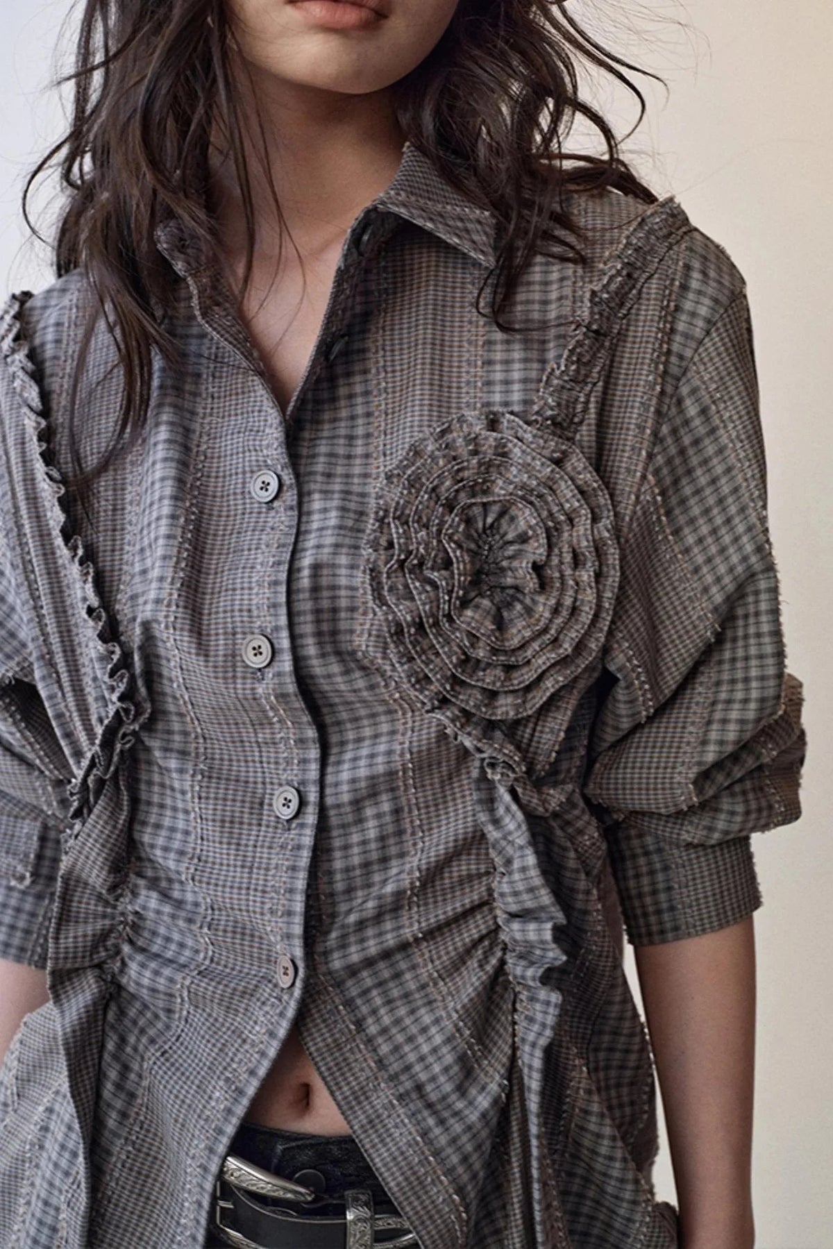 Gothic Plaid Flower Shirt & Skirt Set-Up