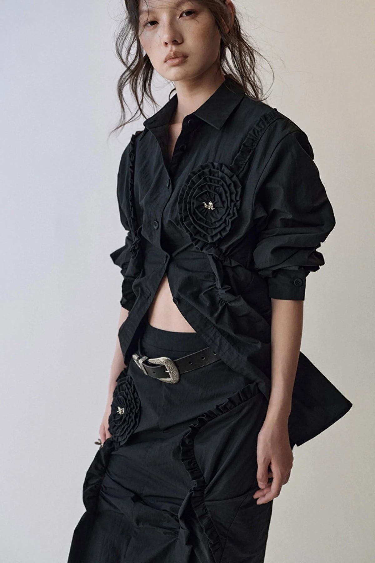 Gothic Plaid Flower Shirt & Skirt Set-Up