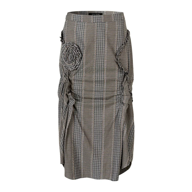 Gothic Plaid Flower Shirt & Skirt Set-Up