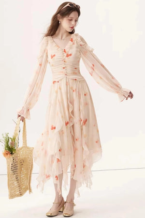 Gradient Chiffon Off-Shoulder Dress