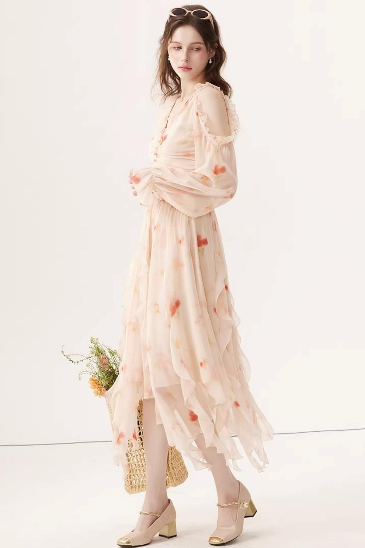 Gradient Chiffon Off-Shoulder Dress