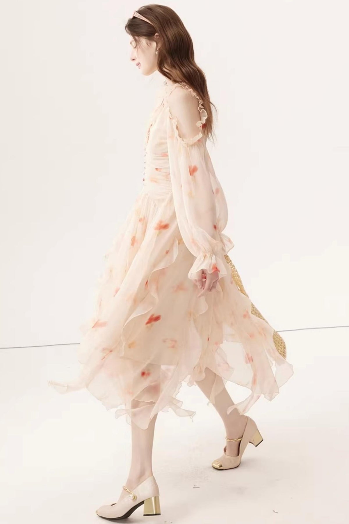 Gradient Chiffon Off-Shoulder Dress