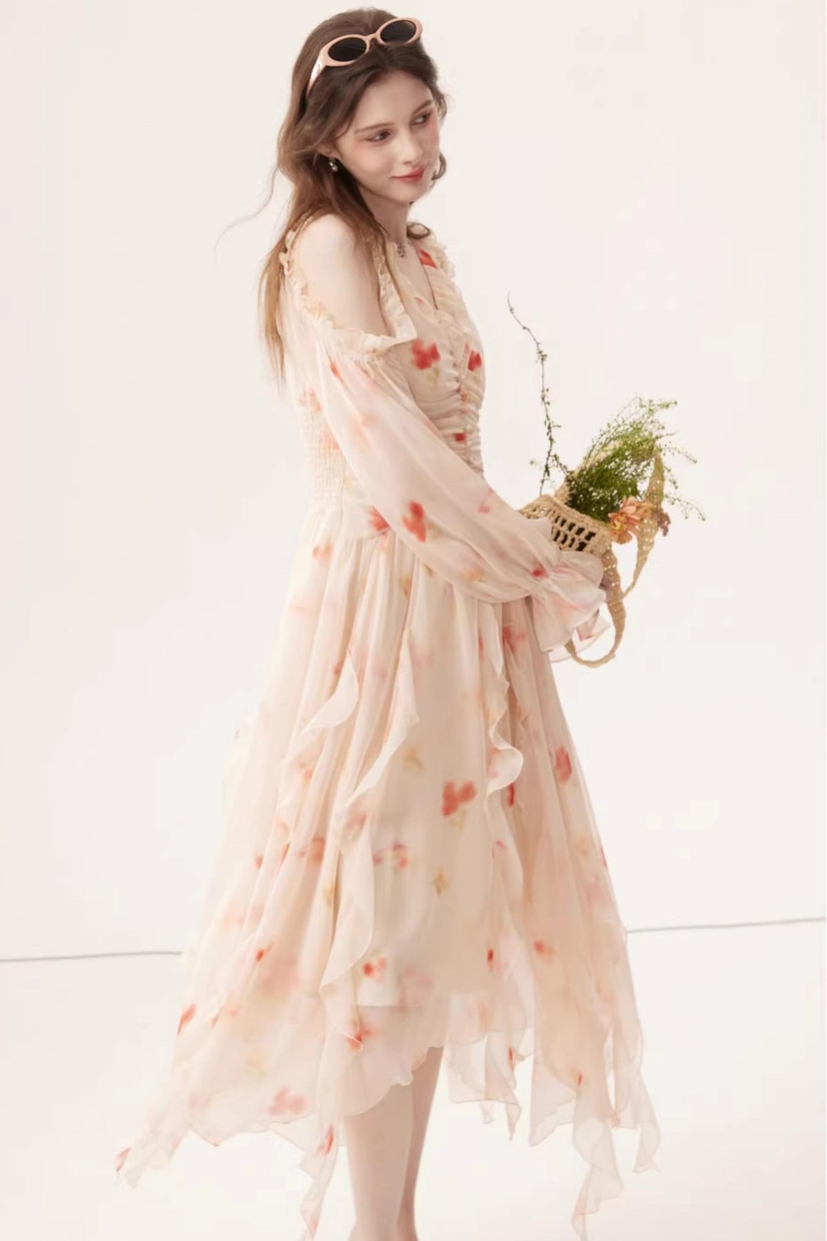 Gradient Chiffon Off-Shoulder Dress