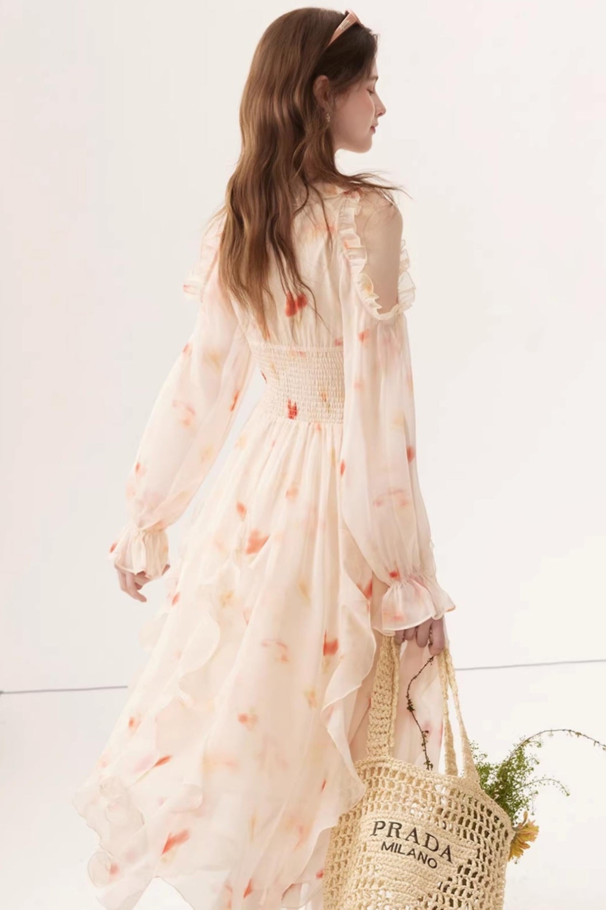 Gradient Chiffon Off-Shoulder Dress