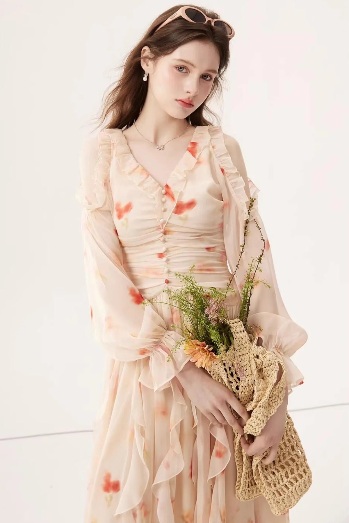 Gradient Chiffon Off-Shoulder Dress