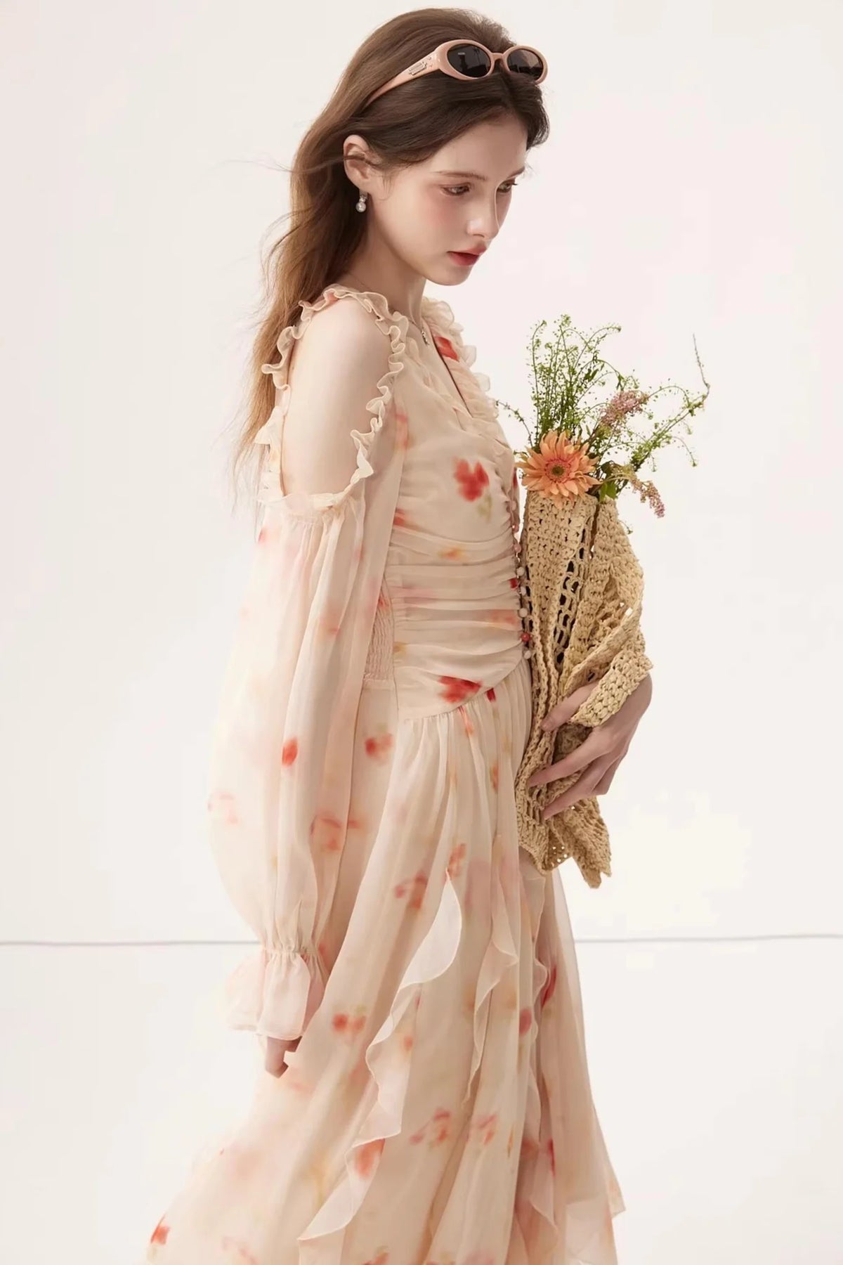 Gradient Chiffon Off-Shoulder Dress