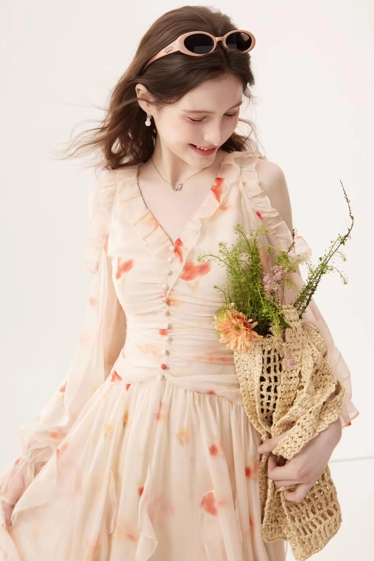 Gradient Chiffon Off-Shoulder Dress