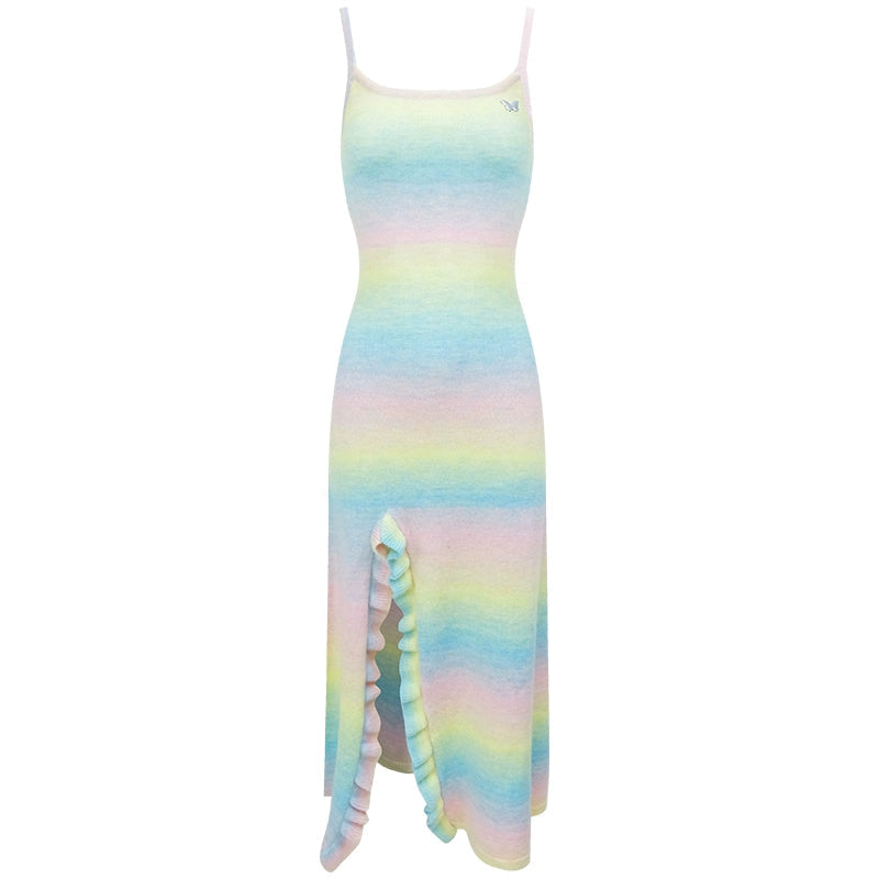 Gradient Contrast Slit Knit Dress
