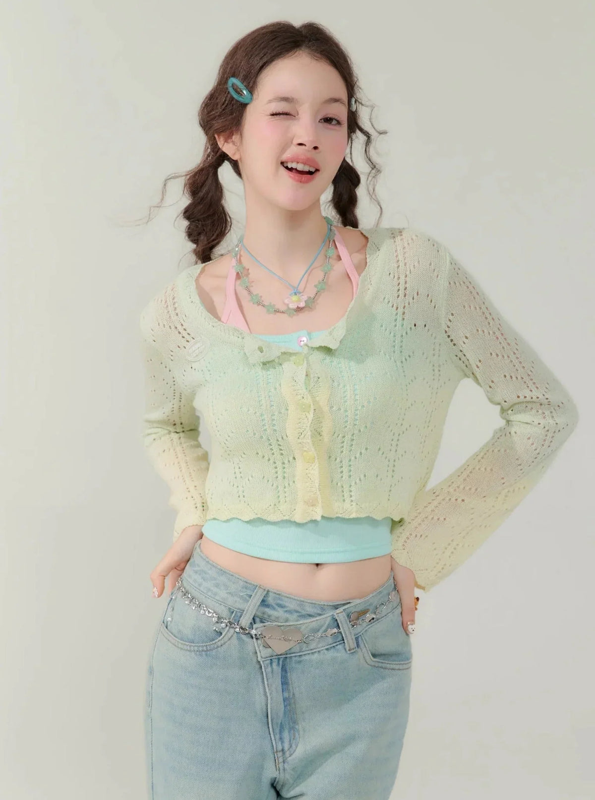 Gradient Hollow Knitted Top