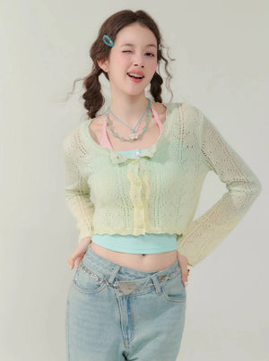 Gradient Hollow Knitted Top