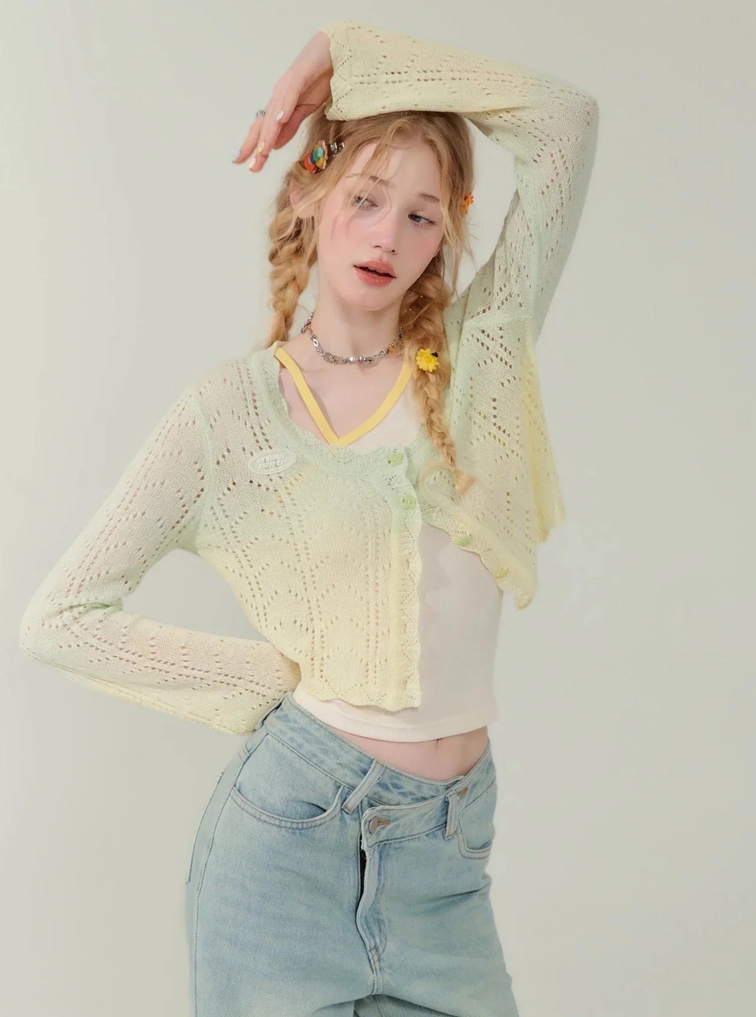 Gradient Hollow Knitted Top