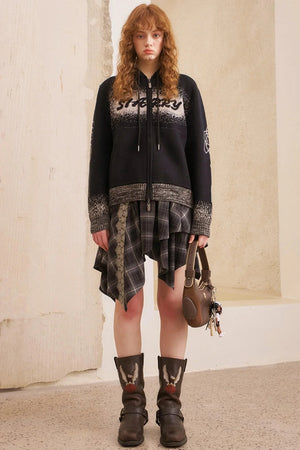 Gradient Jacquard Black Knit Jacket