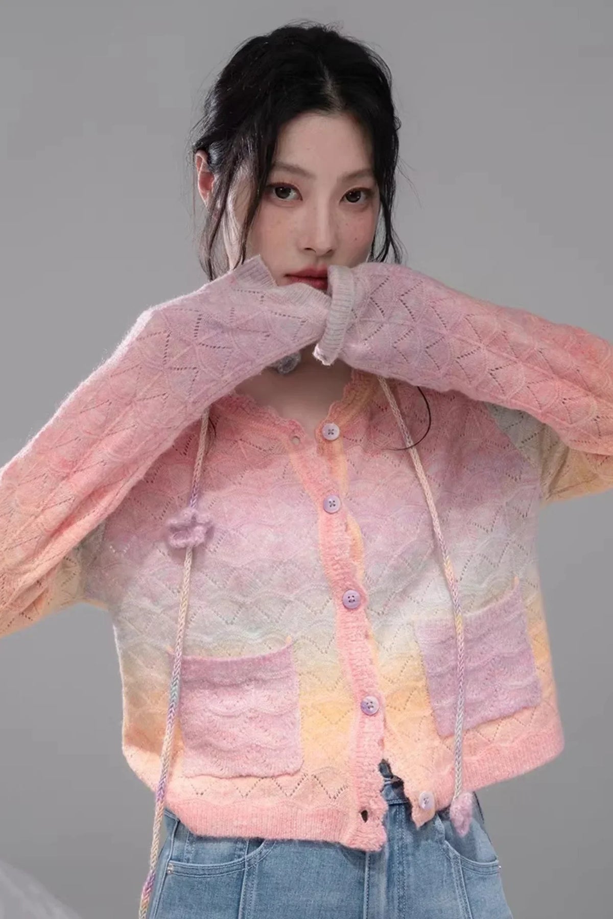 Gradient Rainbow Wool Cardigan