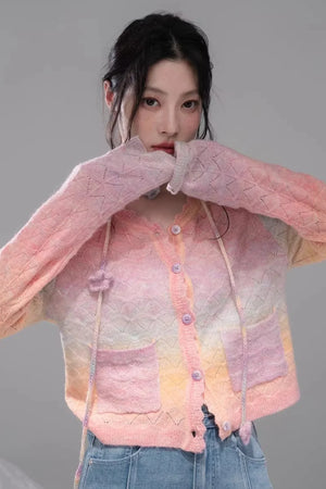 Gradient Rainbow Wool Cardigan