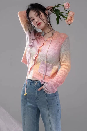 Gradient Rainbow Wool Cardigan
