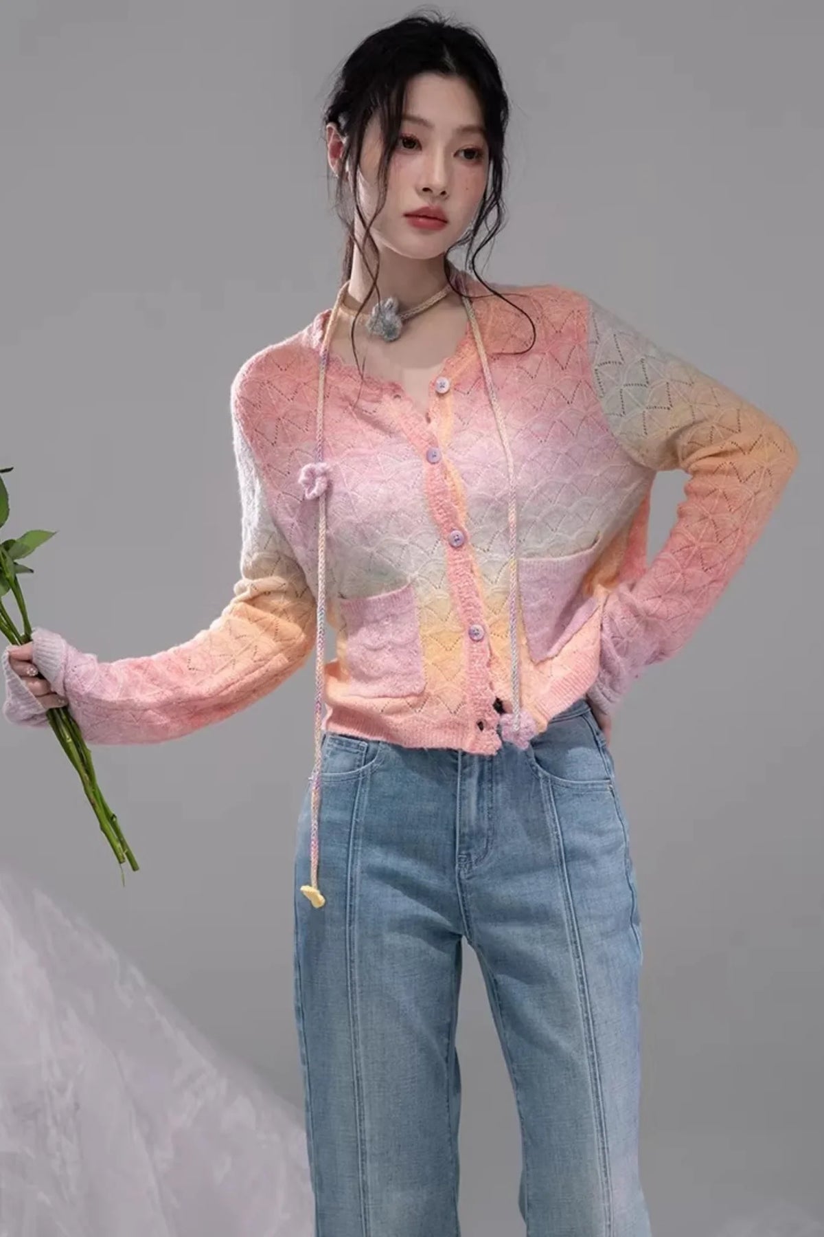 Gradient Rainbow Wool Cardigan