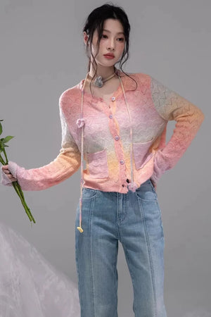 Gradient Rainbow Wool Cardigan