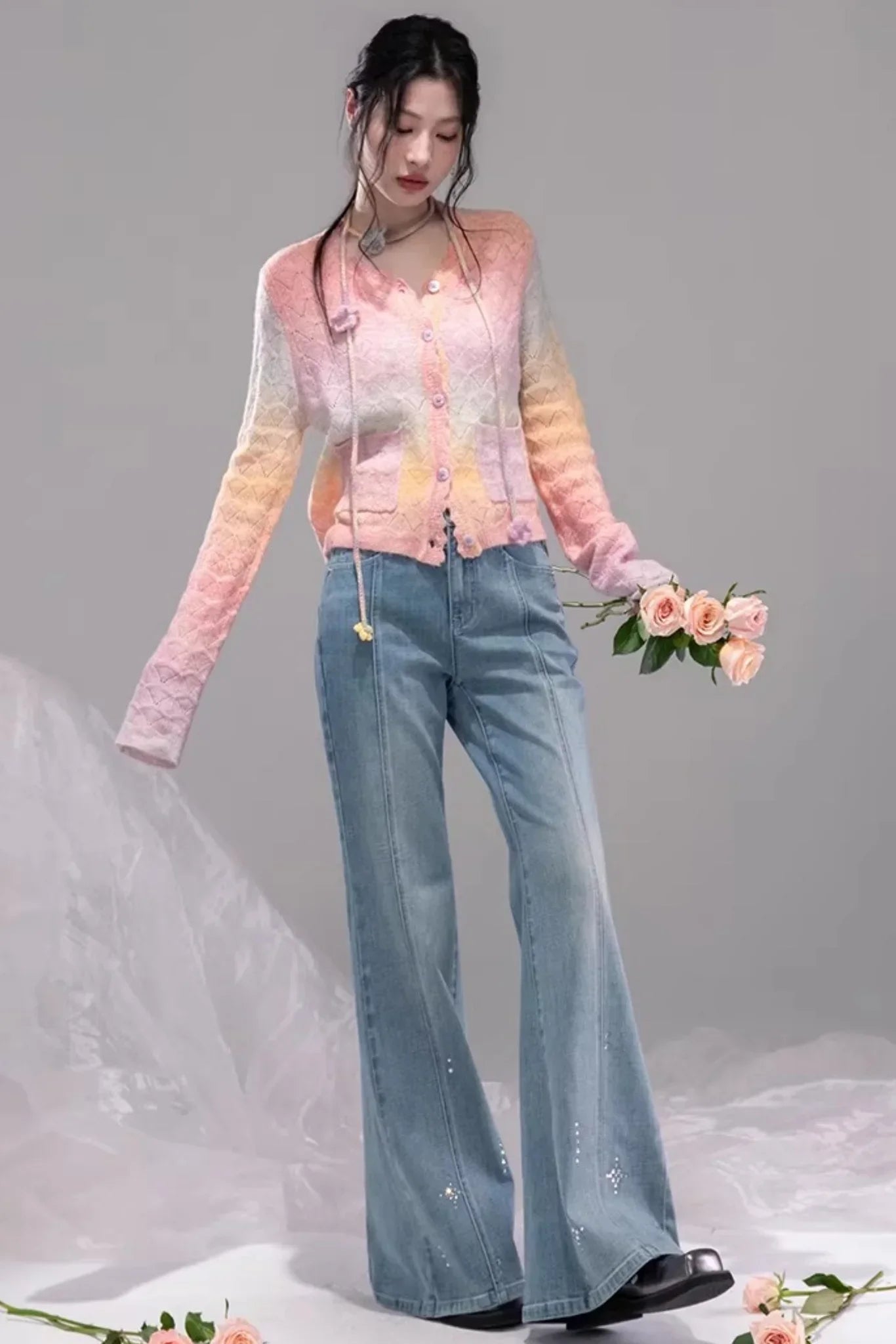 Gradient Rainbow Wool Cardigan