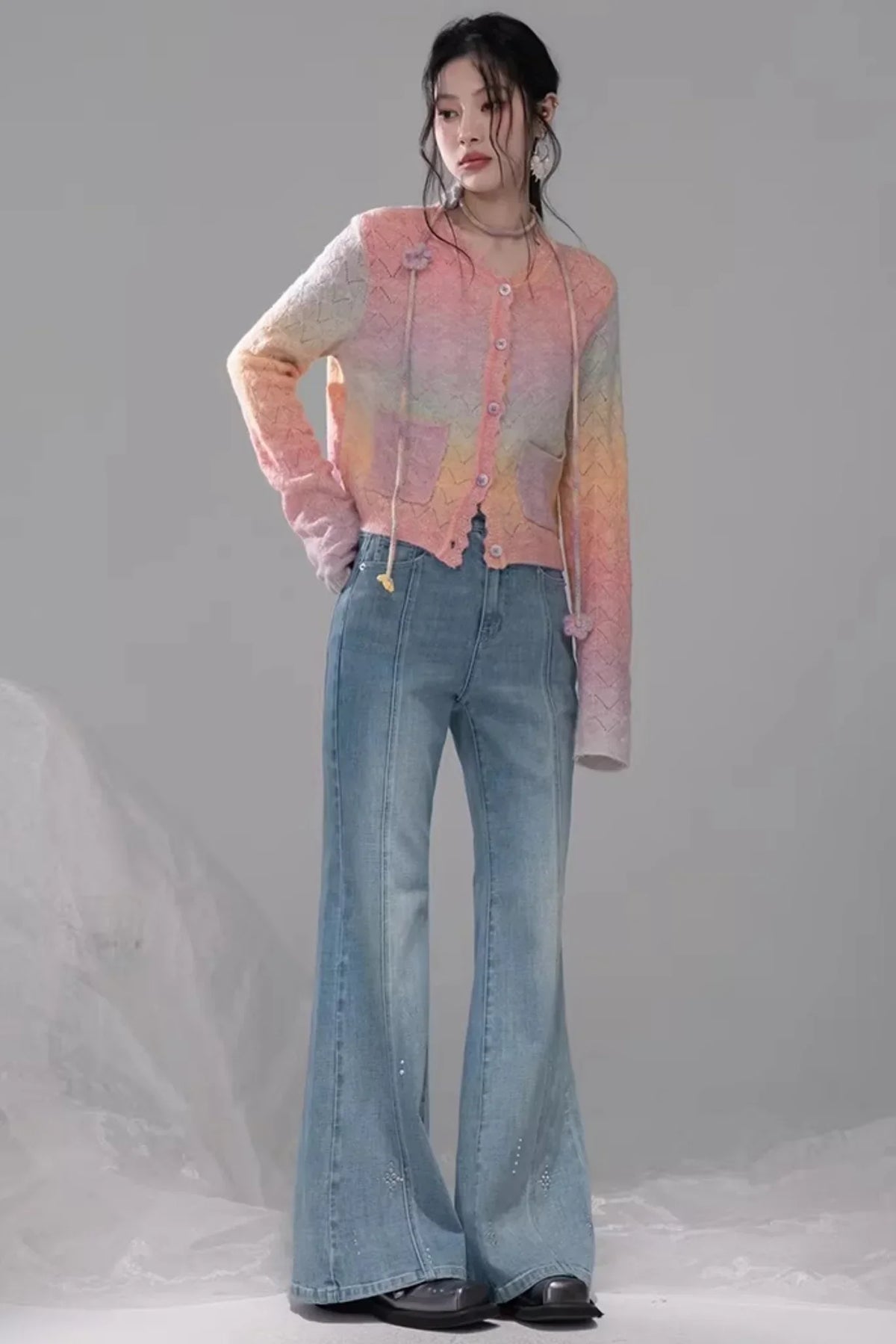 Gradient Rainbow Wool Cardigan