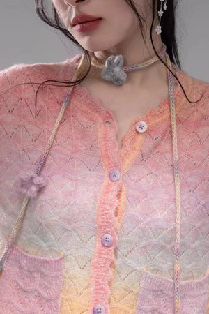 Gradient Rainbow Wool Cardigan