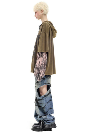 Graffiti Layered Distressed Jeans