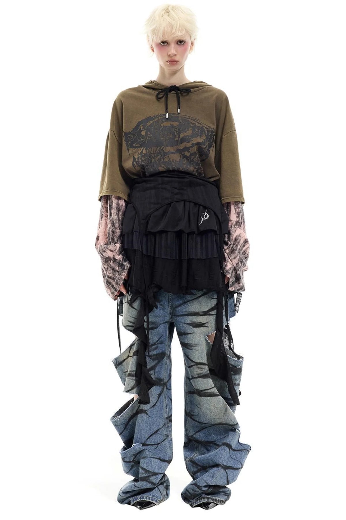Graffiti Layered Distressed Jeans