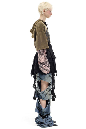 Graffiti Layered Distressed Jeans