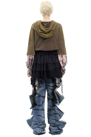 Graffiti Layered Distressed Jeans