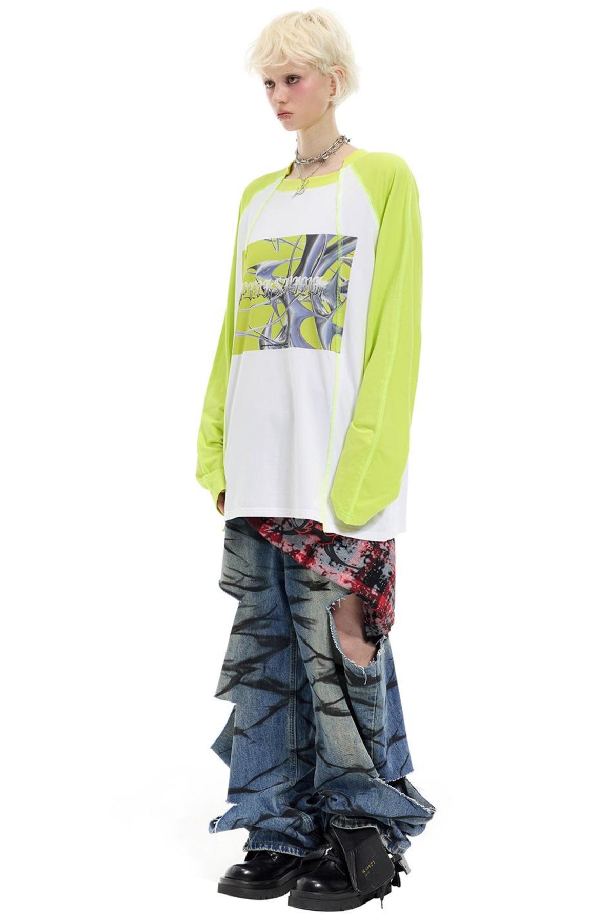 Graffiti Layered Distressed Jeans