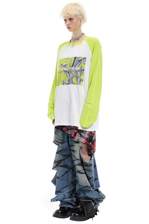 Graffiti Layered Distressed Jeans