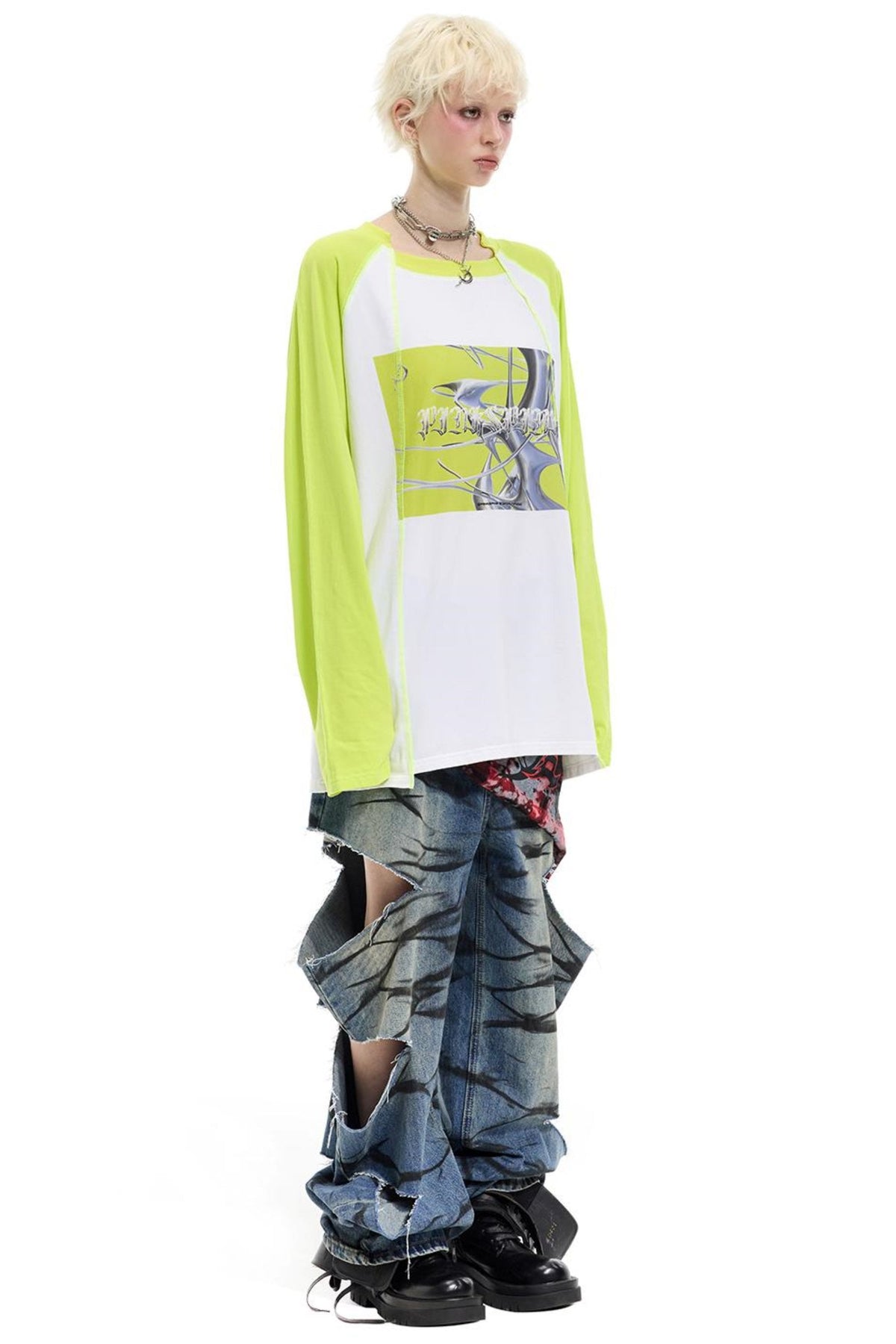 Graffiti Layered Distressed Jeans
