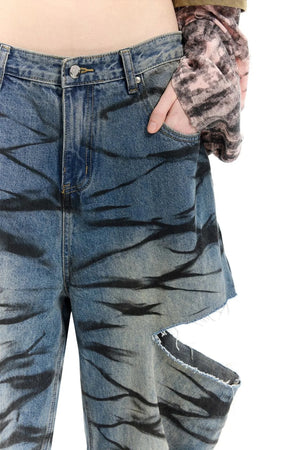 Graffiti Layered Distressed Jeans