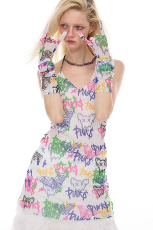 Graffiti Pen Halter Necklace Dress